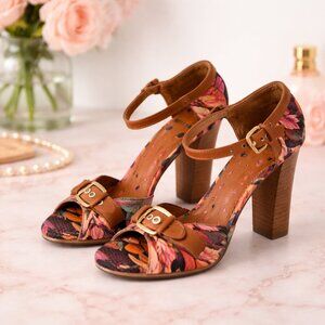 Not Rated Crush On You Floral Boho Heels Wood Block Sandals Sz 6M